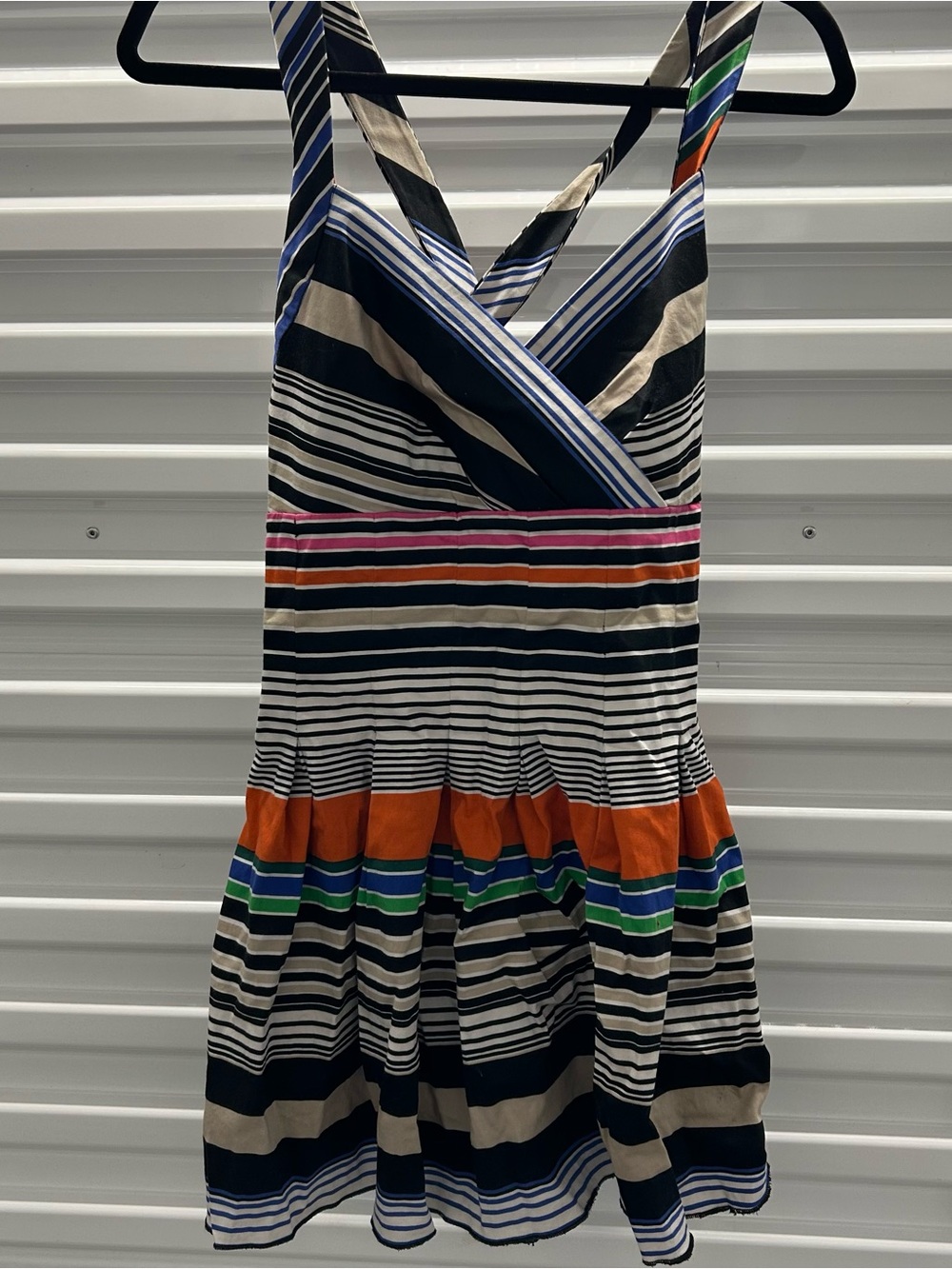 Calvin Klein Striped Sleeveless Sundress in Black, White, Orange & Green
